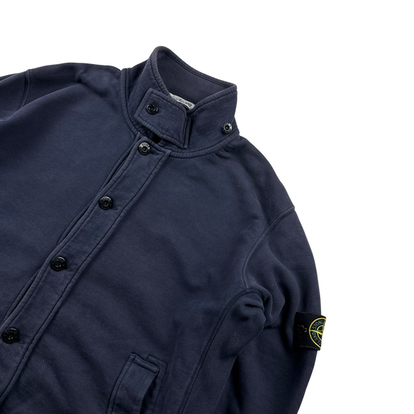 Stone Island Navy High Neck Buttoned Collared Jumper - XXL