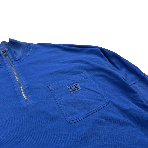CP Company Blue Cotton Quarter Zip Pullover - Medium