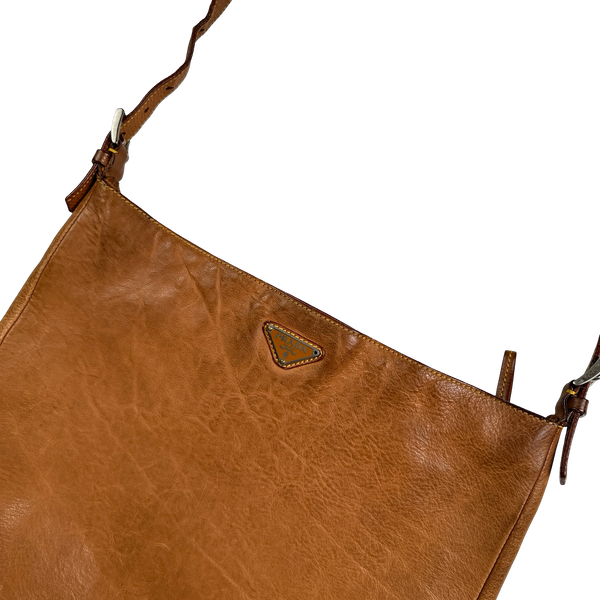 Prada Cow Hide Leather Emblem Spellout Satchel Bag