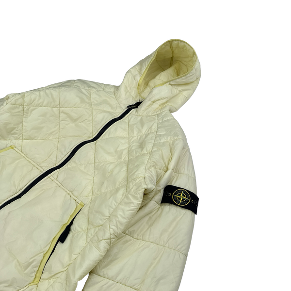 Stone Island 2019 Yellow Garment Dyed Quilted Micro Yarn Hooded Jacket - Large