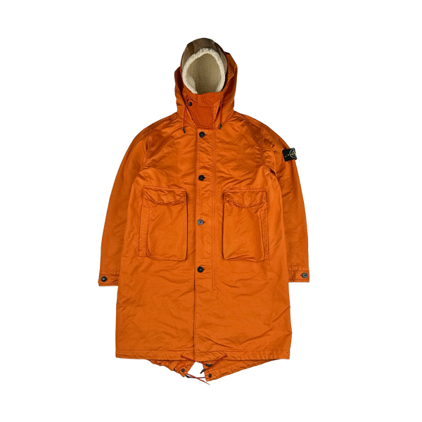 Stone Island 2019 Orange David TC Blanket Lined Fishtail Parka Jacket - Medium
