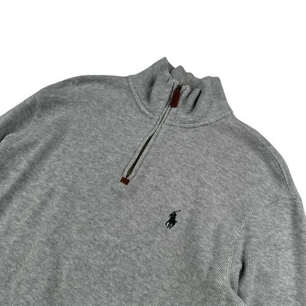 Ralph Lauren Grey Cotton Quarter Zip Jumper - Small