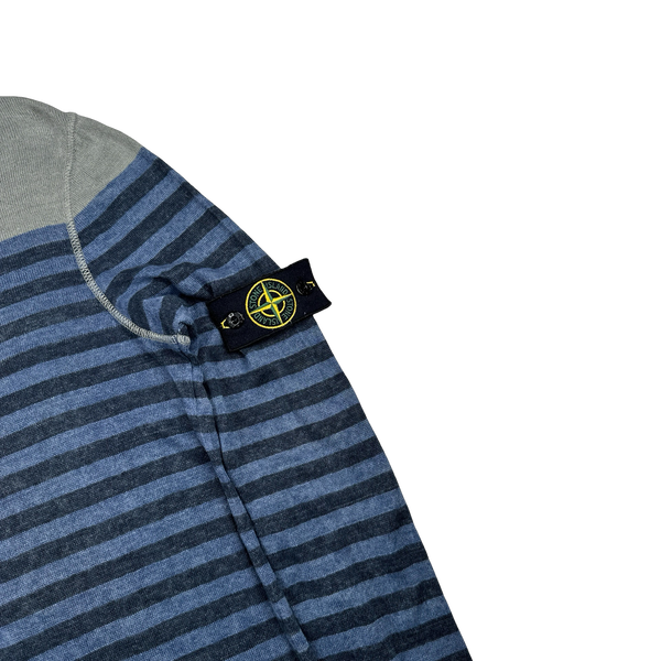 Stone Island Vintage Blue Striped Cotton Knit Jumper - Small