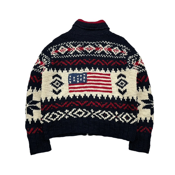 Ralph Lauren Wool Cable Knit Zipped Folk Style Flag Jumper - Medium