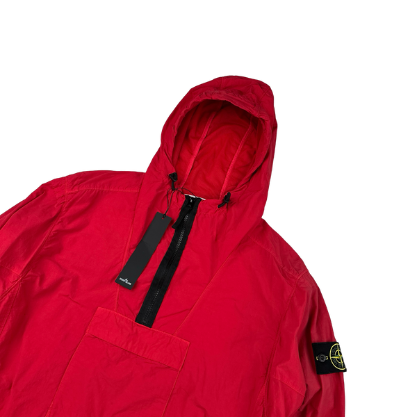 Stone Island 2022 Red Nylon Quarter Zipped Hooded Smock - Small, Medium
