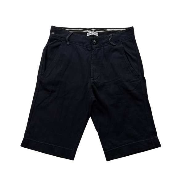 Stone Island 2010 Navy Spellout Cotton Jogger Shorts - Small