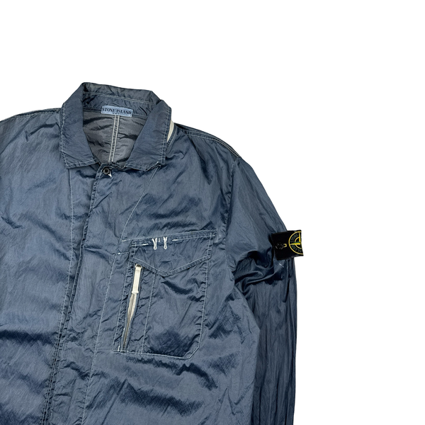 Stone Island 2010 Silver Blue Chest Zip Nylon Metal Overshirt - XXL