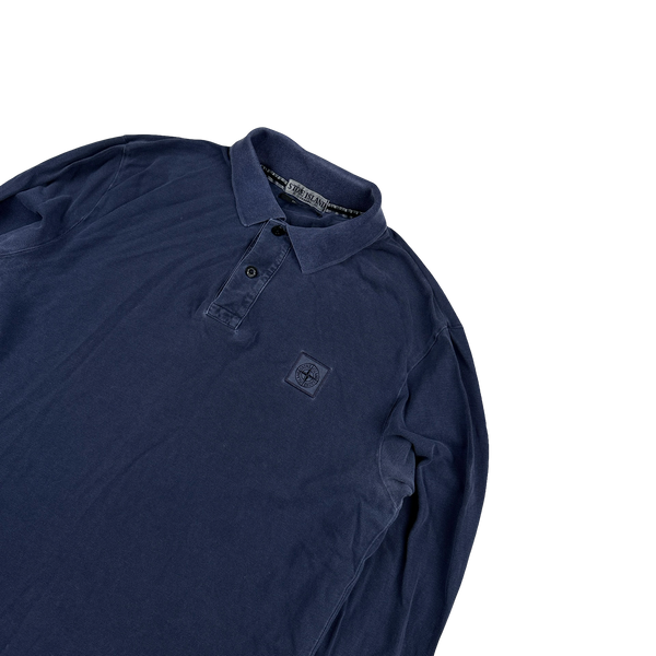Stone Island 2011 Navy Buttoned Longsleeve Polo Shirt - Large