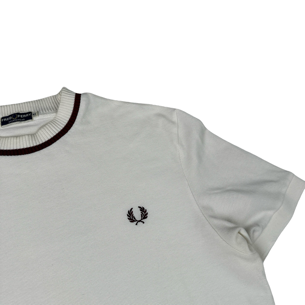 Fred Perry Vintage White Knit Short Sleeve Shirt - Large