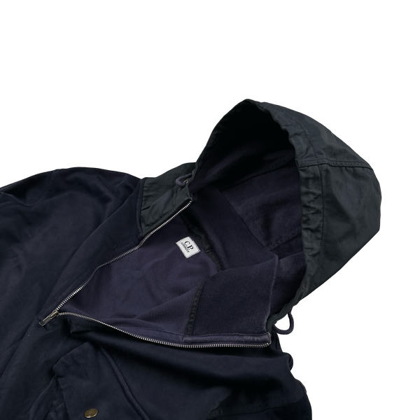 CP Company Navy Quarter Zip Resin Coated Hood Pullover - XXL