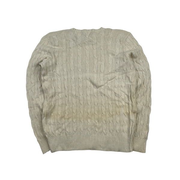 Ralph Lauren Cream Tussan Silk Knit Crewneck Jumper - Large