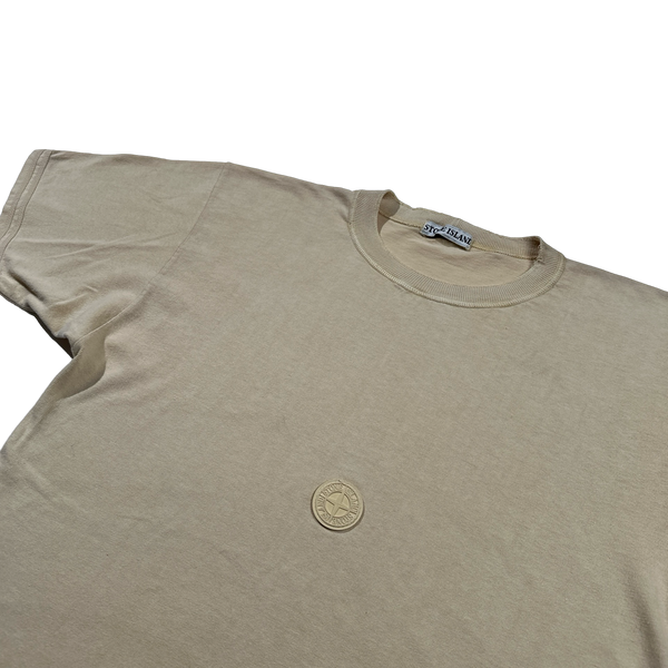 Stone Island Vintage 80s Tan Rubber Chest Logo T Shirt - Large