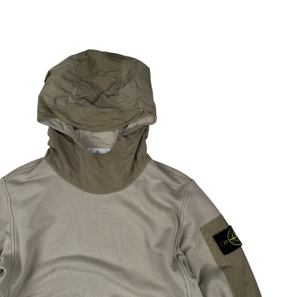 Stone Island 2023 Beige Cotton Nylon Panel Hood Jumper - Small