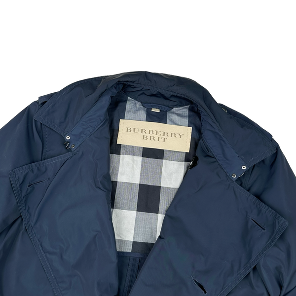 Burberry Brit Navy Nova Check Lined Trench Coat - Medium