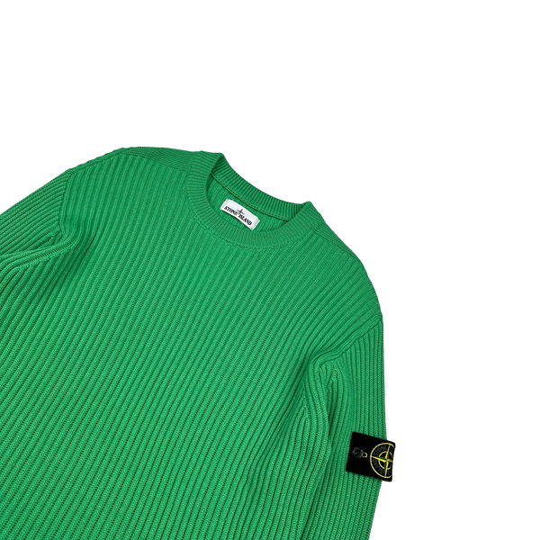 Stone Island 2021 Green Ribbed Wool Crewneck - Large