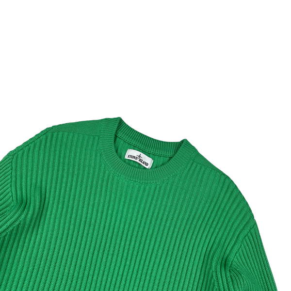 Stone Island 2021 Green Ribbed Wool Crewneck - Large