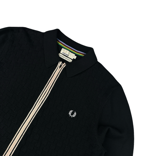 Fred Perry Bradley Wiggins Black Zipped Collared Knit Jumper - Large