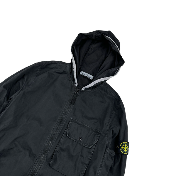Stone Island 2021 Black Brushed Cotton Hooded Jacket - Small