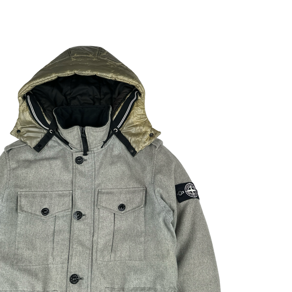 Stone Island 2014 Grey Ice Wool Blend Down Field Jacket - Medium