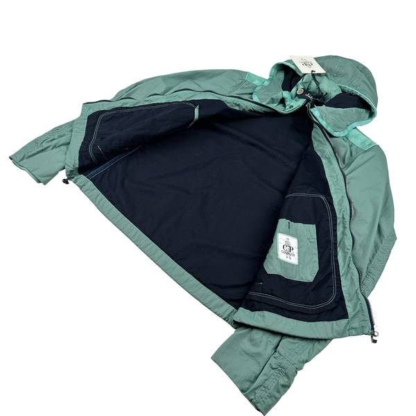 CP Company Turquoise Nylon Neck Tab Zipped Hooded Jacket - Large