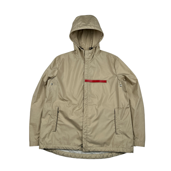 Prada Tan Nylon Spellout Red Tab Multipocketed Jacket - Medium