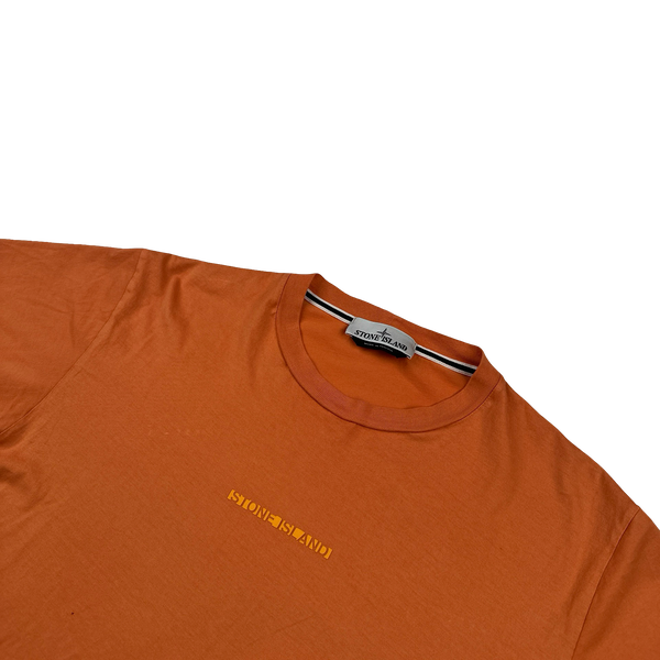 Stone Island 2023 Orange Spellout Printed Graphic T Shirt - Medium