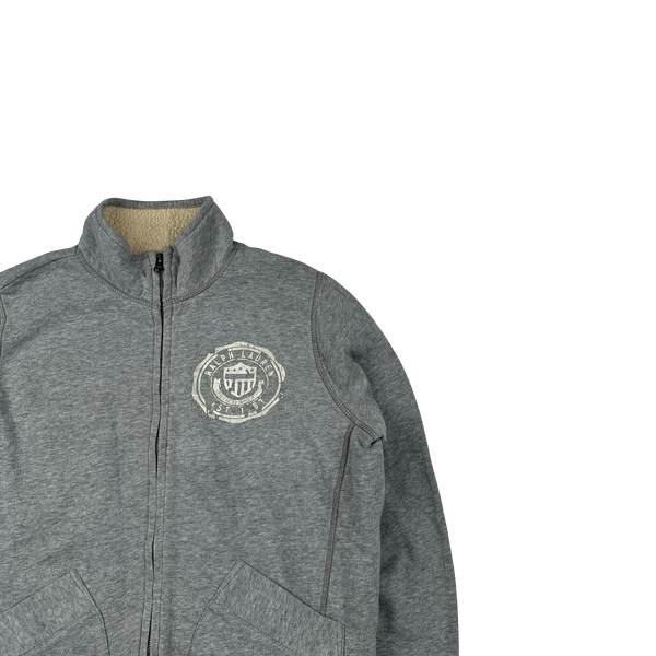 Ralph Lauren Grey Cotton Fleece Pile Zipped Jumper - Medium