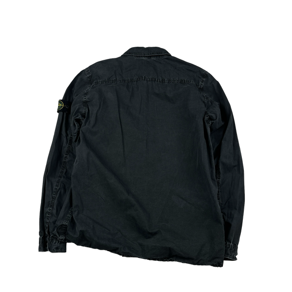 Stone Island Black Cotton Zipped Overshirt - Medium