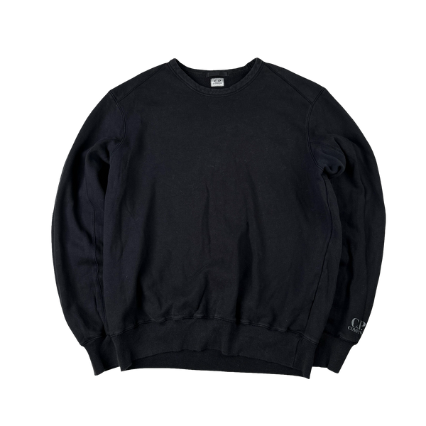 CP Company Black Cotton Spellout Cuff Crewneck Jumper - XXL