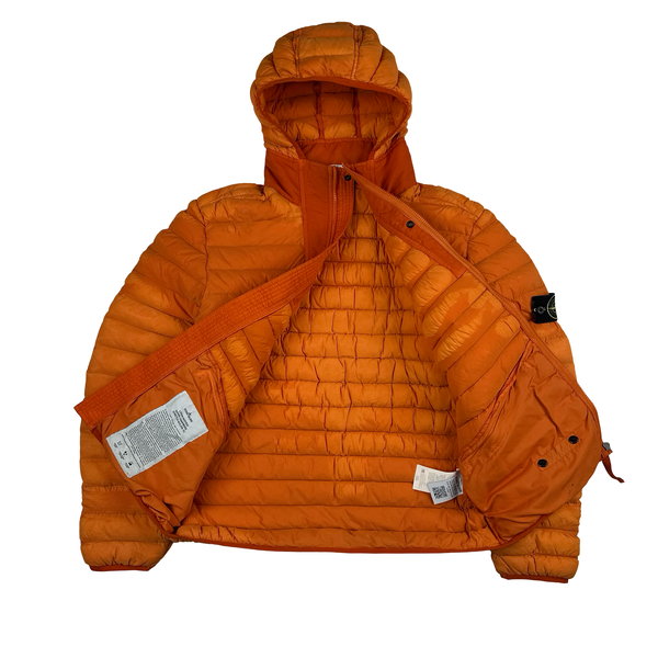 Stone Island 2019 Orange Loom Woven Down Puffer Jacket - Large