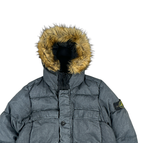 Stone Island 2018 Grey Lino Resinato Down-TC Puffer Jacket - Medium