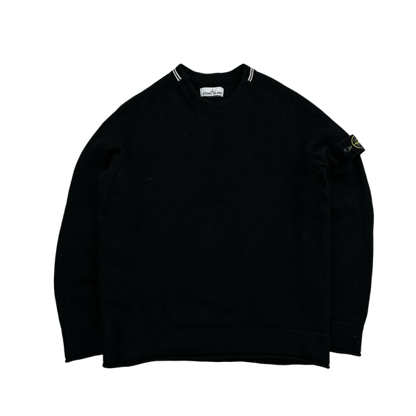 Stone Island Black Lambs Wool Crewneck Knitted Jumper - Large