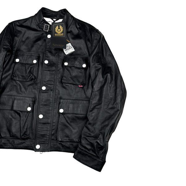 Belstaff Black Multi Pocket Leather Zipped Lightweight Jacket - XL