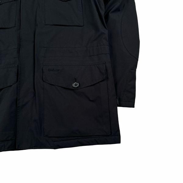 Barbour Multi Pocket Black Goretex Quilted Field Jacket - Medium