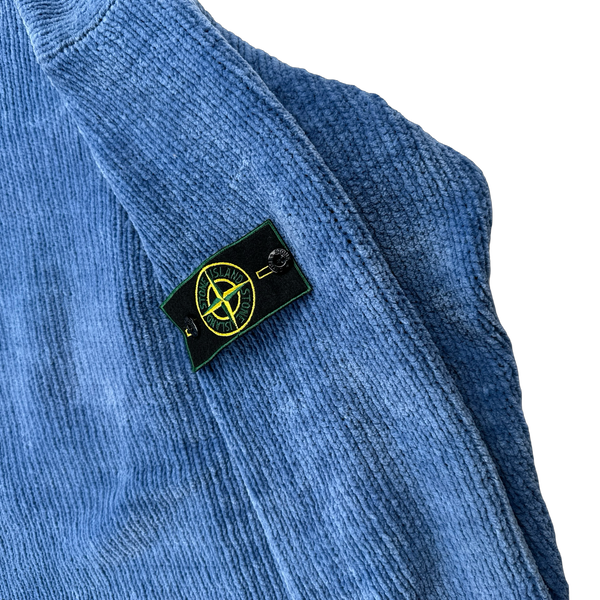 Stone Island 2001 Blue Chenille Knit Vintage Roll Neck Jumper - Large