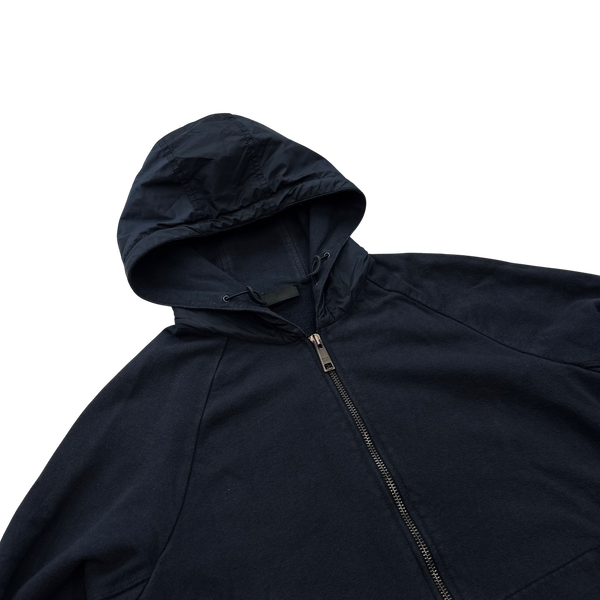 Prada Navy Nylon Metal Panel Cotton Hoodie - Small