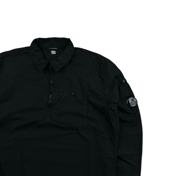 CP Company Black Cotton Quarter Zipped Overshirt - Small