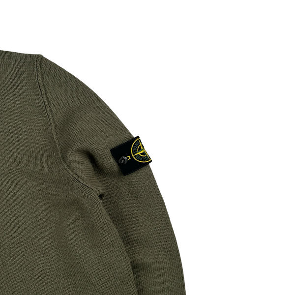 Stone Island 2009 Khaki Wool Buttoned Knit Jumper - Large