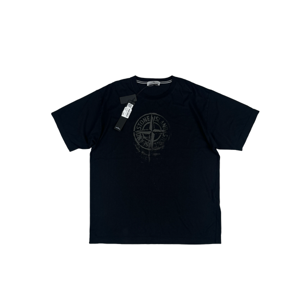 Stone Island Black Stone Reflective Fading Compass Logo T Shirt - Large