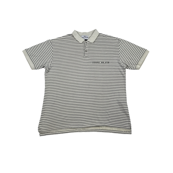 Stone Island 40th Anniversary Stripped Cotton Spellout Vintage Style Polo Shirt - XXL