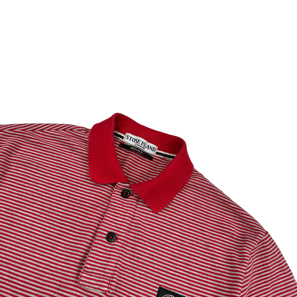 Stone Island Red Striped Cotton Polo Top - Large