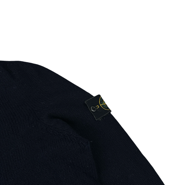 Stone Island 2002 Vintage High Neck Navy Wool Jumper - XXL