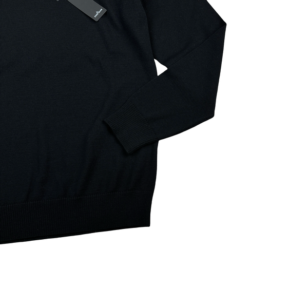 Stone Island 2023 Black Crewneck Cotton Knit Jumper - Small