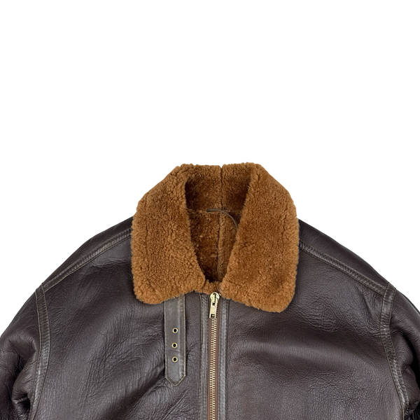 Shearling Lined Aviator Pilot Thick Leather Vintage Jacket - XL