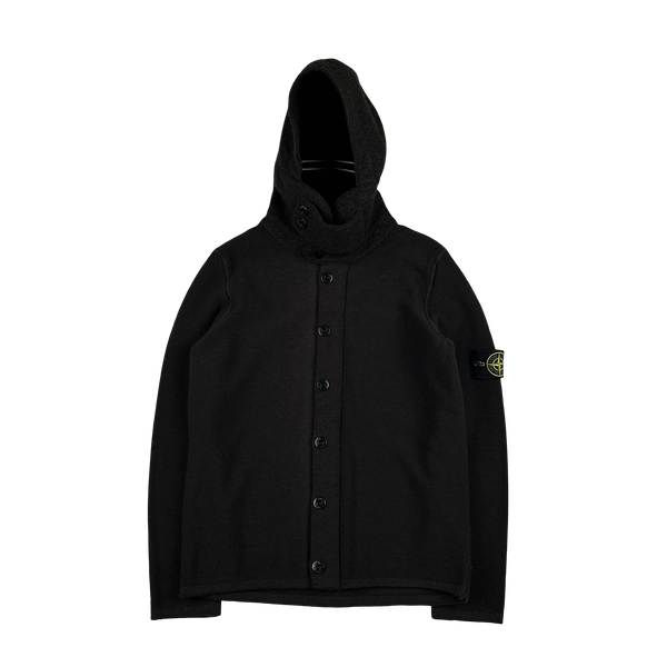 Stone Island 2006 Brown Knit Hooded Wool Buttoned Jumper - Small