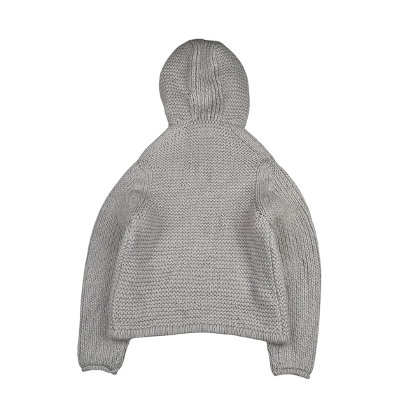 CP Company Grey Heavyweight 100% Wool Handmade Knitted Zipped Hoodie - Large
