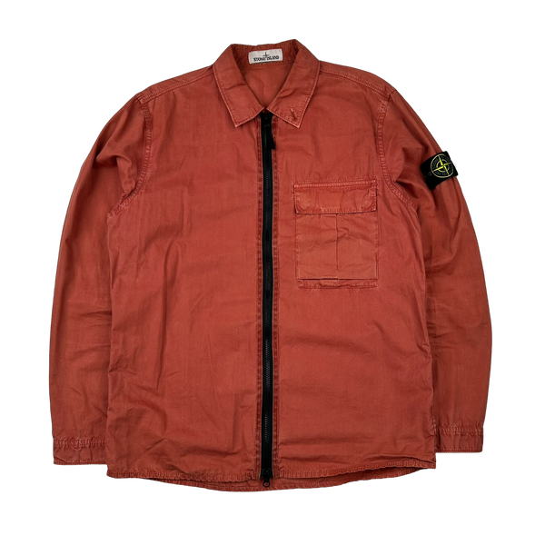 Stone Island 2019 Brick Red Brushed Cotton Overshirt - Large