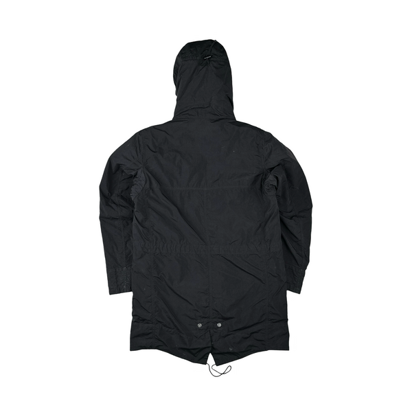 CP Company Black Shearling Lined Hood Parka Multi Pocket Jacket - Medium