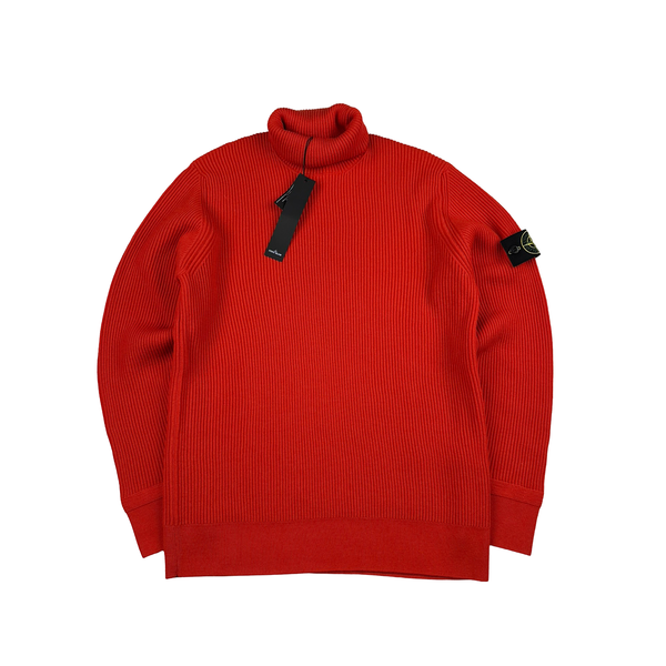 Stone Island 2023 Red Turtle Neck Ribbed Wool Jumper - XL