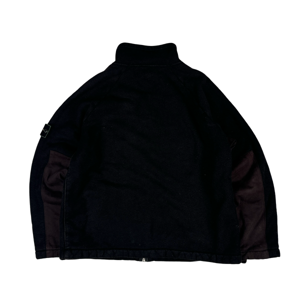 Stone Island 1999 Brown Fleece Lined Vintage Green Edged Zipped Jumper - Large